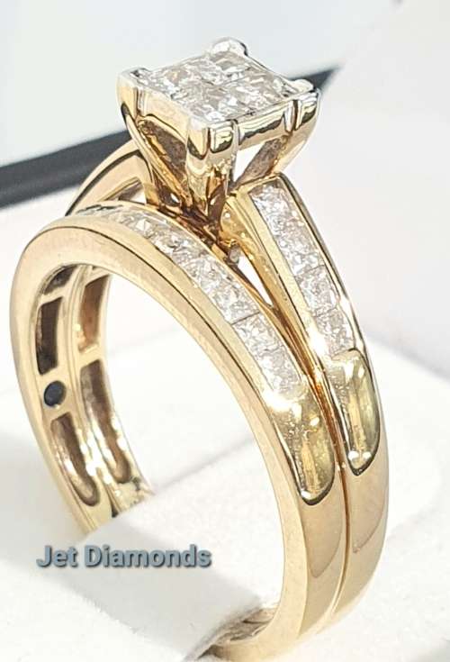 **PRINCESS DESIGN | R64853** BRIDAL TWINSET |1.00ct| DIAMOND RING | YELLOW GOLD - BUY SAFE