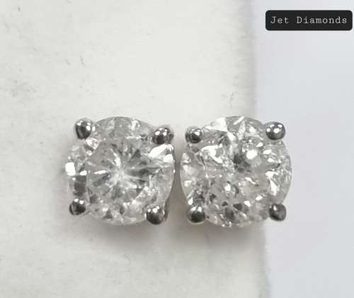 **CERTIFIED DIAMOND STUDS | R103586** ROUND CUT | 1.464ct | EARRINGS | 18KT WHITE GOLD - BUY SAFE