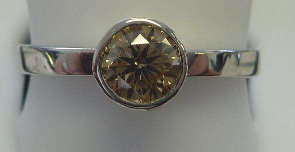 **RARE [R28760]** FANCY ORANGE [VS2] BROWN ROUND CUT [0.595ct] DIAMOND RING [WHITE GOLD] - BUY SAFE