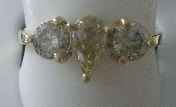 **TRILOGY DESIGN [R36681]** ROUND / PEAR CUT [1.080ct] DIAMOND RING [YELLOW GOLD] - BUY SAFE