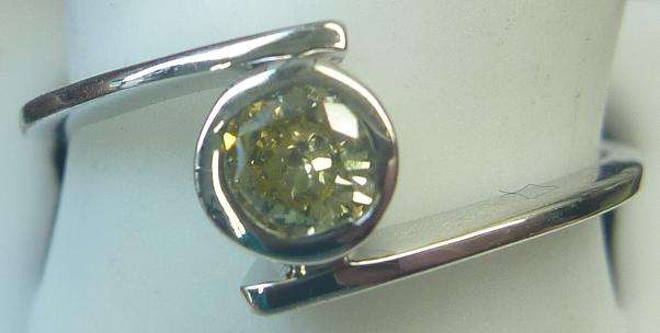 **RARE COLOUR [R21380]** ROUND [SI3] CUT GREENISH DIAMOND RING [WHITE GOLD] - BUY SAFE