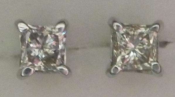 **SPECIAL [R28836]** PRINCESS CUT [SI2] DIAMOND [0.505ct] EARRINGS [WHITE GOLD] -  BUY SAFE