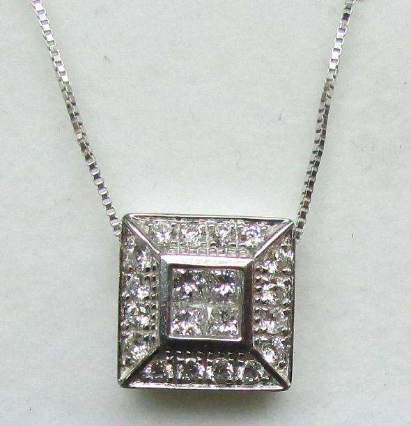 **GLITTERING [R37753]** PRINCESS DIAMOND [0.75ct] PENDANT + CHAIN [WHITE GOLD] ROUND CUT -  BUY SAFE