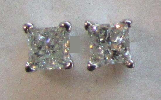 **GORGEOUS [R37197]** DESIGNER PRINCESS CUT [1.00ct] DIAMOND EARRINGS [WHITE GOLD] - BUY SAFE