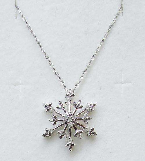 **SNOWFLAKE DESIGN [R23047]** DIAMOND PENDANT + CHAIN! [0.200ct] ROUND CUT [WHITE GOLD] - BUY SAFE
