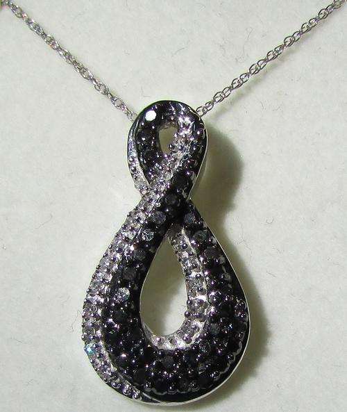 **GLITTERING [R30679]** BLACK / WHITE DIAMOND [0.750ct] ROUND CUT + CHAIN [WHITE GOLD] -  BUY SAFE