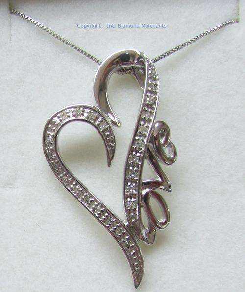 **GLITTERING [R23679]** DIAMOND LOVE PENDANT [0.208ct] ROUND CUT [WHITE GOLD] -  BUY SAFE