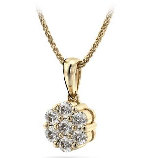 **GLITTERING [R27679]** DIAMOND CLUSTER PENDANT [0.350ct] ROUND CUT [YELLOW GOLD] -  BUY SAFE