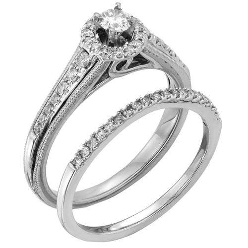 **TOP CLASS [R42146]** BRIDAL TWINSET [0.904ct] DIAMOND [H / SI1] RING [4.610g] WHITE GOLD -BUY SAFE