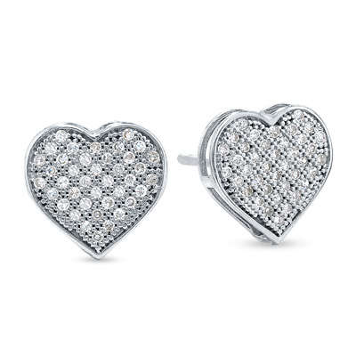 **DIAMOND HEART SHAPE [R28467]** MICRO PAVE SET [0.300ct] DIAMOND EARRINGS [WHITE GOLD] -  BUY SAFE
