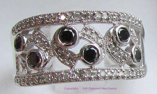 **GLITTERING [R29679]** BLACK / WHITE DIAMOND [0.672ct] ROUND CUT RING [WHITE GOLD] -  BUY SAFE