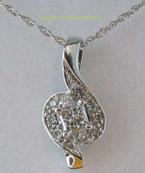 **GLITTERING [R27679]** DIAMOND PENDANT [0.249ct] PRINCESS CUT [WHITE GOLD] + FREE CHAIN -  BUY SAFE