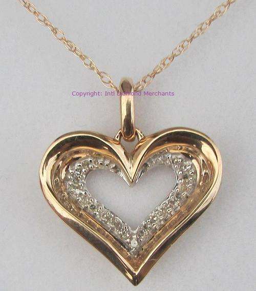 **GLITTERING [R18736]** DIAMOND HEART PENDANT [0.150ct] ROUND BRILLIANT CUT [YELLOW GOLD] - BUY SAFE