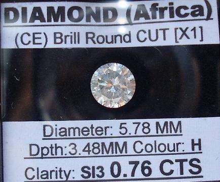 **STUNNING** NATURAL [0.76ct] EYE CLEAN [H / SI3] ROUND CUT DIAMOND - R1 NO RESERVE**