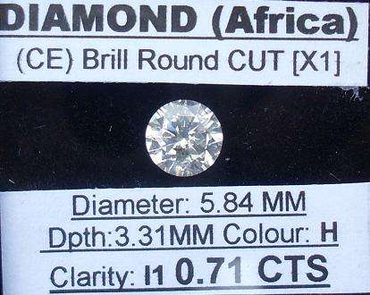 **HIGH QUALITY** NATURAL [0.71CT] GORGEOUS [ H / I1]  ROUND CUT DIAMOND - R1 NO RESERVE**