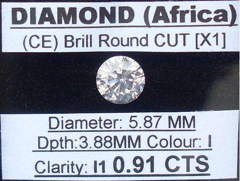 **HIGH QUALITY** NATURAL [0.91CT] GORGEOUS [ I / I1]  ROUND CUT DIAMOND - R1 NO RESERVE**