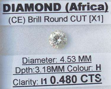 **HIGH QUALITY** STUNNING [0.480CT] SPRAKLY [ H / I1 ] ROUND CUT DIAMOND - BUY SAFE**
