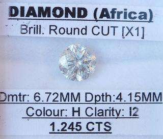 **BARGAIN QUALITY** HUGE [1.245ct] ROUND CUT DIAMOND [BUY SAFE]- R1 NO RESERVE**