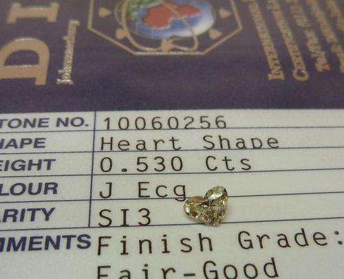 **DIA CERTIFIED HEART SHAPE**  [0.530ct] NATURAL [ J / SI3 ] DIAMOND - [BUY SAFE]