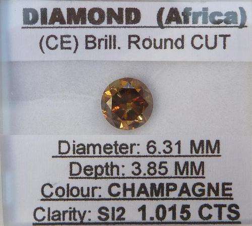 **STUNNING** EYE CLEAN  [1.015ct] CHAMPAGNE [ SI2 ] ROUND CUT DIAMOND - [BUY SAFE]