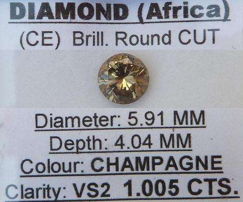 **STUNNING** EYE CLEAN  [1.005ct] CHAMPAGNE [ VS2 ] ROUND CUT DIAMOND - [BUY SAFE]