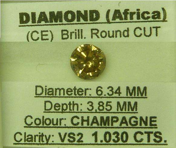**STUNNING** EYE CLEAN  [1.030ct] CHAMPAGNE [ VS2 ] ROUND CUT DIAMOND - [BUY SAFE]