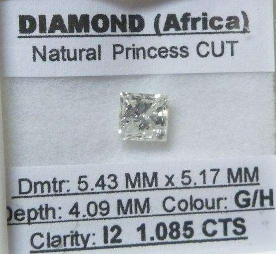 **NATURAL** BARGAIN  [1.085ct] PRINCESS [ I2 ] CUT DIAMOND - [BUY SAFE]