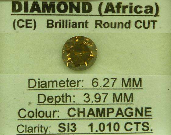 **STUNNING** EYE CLEAN  [1.010ct] CHAMPAGNE [ SI3 ] ROUND CUT DIAMOND - [BUY SAFE]