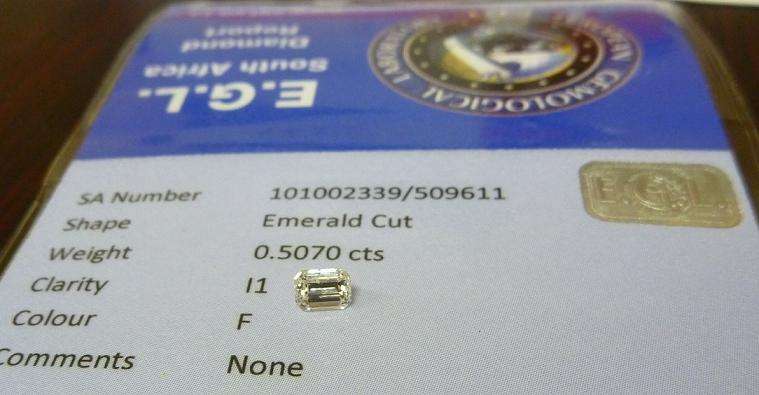 **EGL CERTIFIED** [0.5070ct] NATURAL [ F / I1 ] EMERALD CUT DIAMOND - RAP LESS 40% [BUY SAFE]