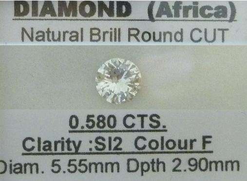 **STUNNING** NATURAL [0.580ct] ROUND CUT [COLOUR F] DIAMOND -  [BUY SAFE]