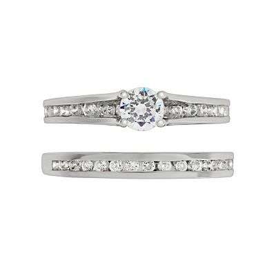 **BRIDAL SET [R43561]** EYE CLEAN [1.000ct] DIAMOND RING [7.643g] SOLID WHITE GOLD - BUY SAFE