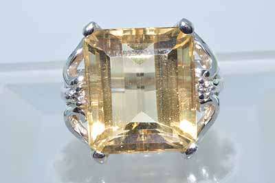 **MASSIVE [R28543]** NATURAL [18.15ct] NATURAL CITRINE & DIAMOND RING [8.85g] WHITE GOLD - BUY SAFE