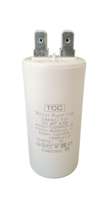 Motor Run Capacitor 30uF/450V with Pins (35x70mm)