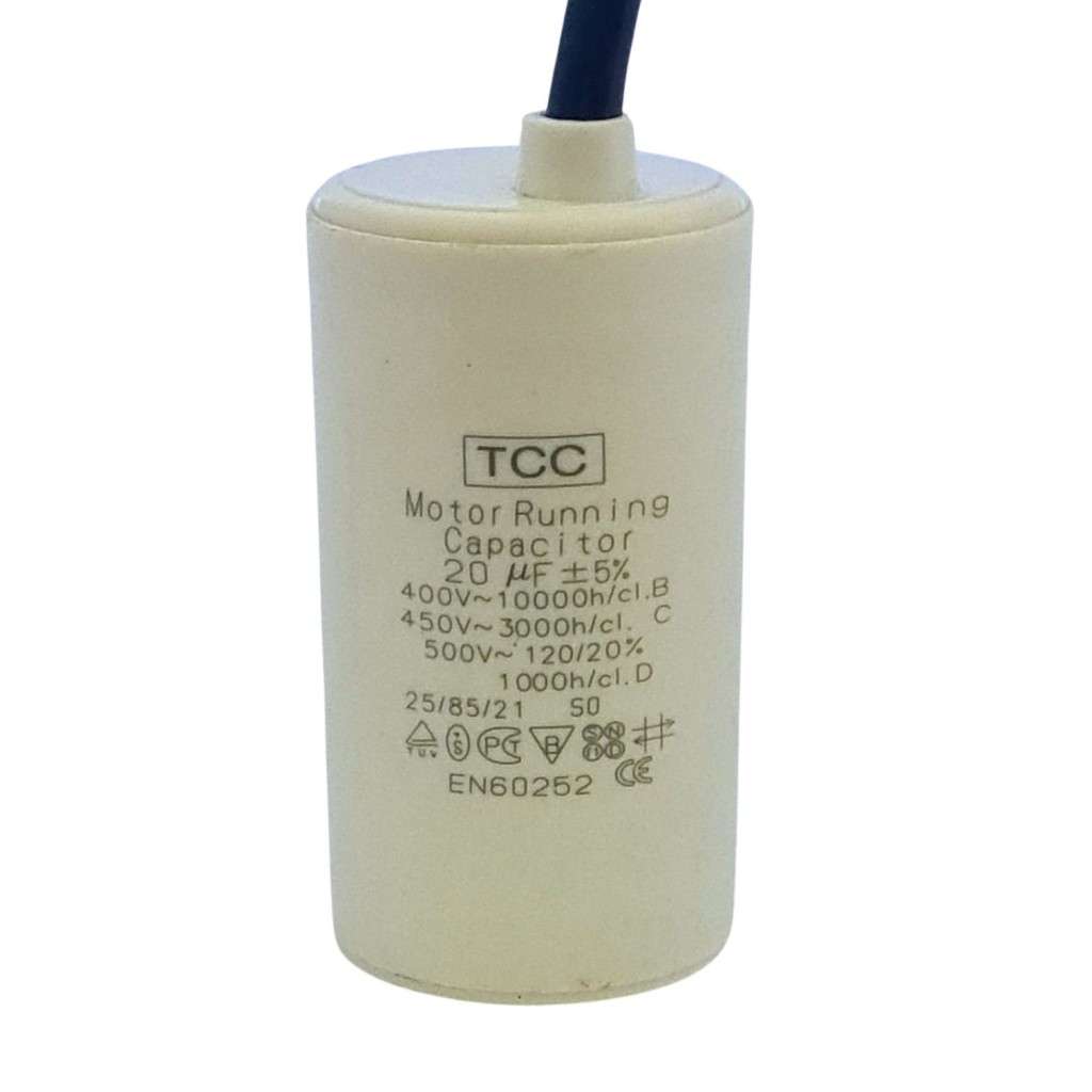 Pool Motor Pump Capacitor 20uF with Cable - 35 x 65mm (excluding the cable)