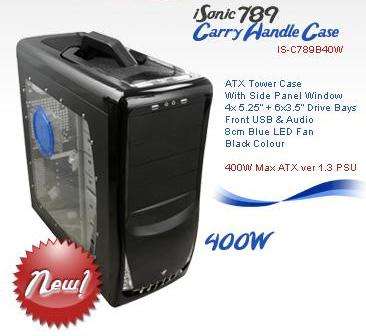 iSONIC CLASSIC 789 ATX CHASSIS with IS-PC400W+ PSU, BLACK, CARRY HANDLE W/SIDE-WINDOW