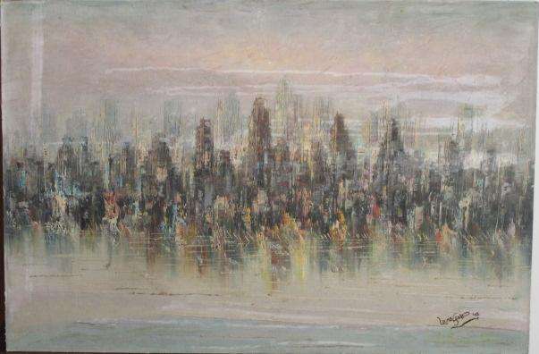 LAUNA SCOTT - Oil on canvas on board - City scene - 1998