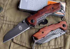 Gerber X27 folding knife - Engraved wooden handle & Titanium plated blade