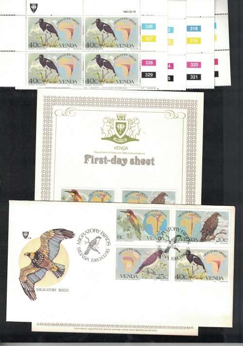 Venda - Migratory Birds - 1983-02-16 - UMM Control Block set, First Day Sheet and FDC