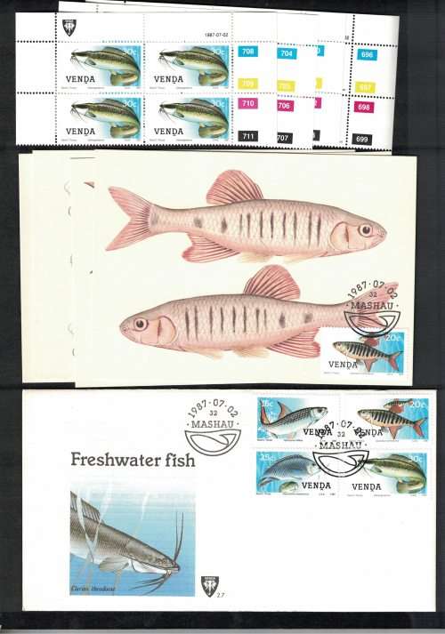 Venda - Freshwater Fish - 1987-07-02 - UMM Control Block set, FDC and Postcards