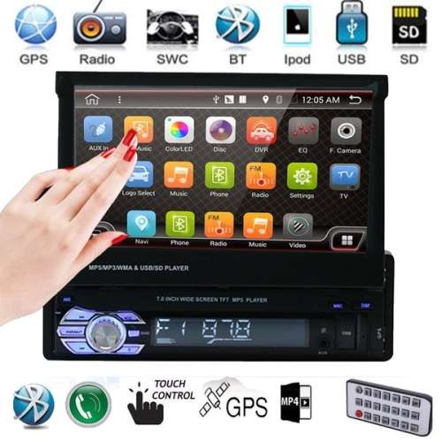 Single 1 Din 7" HD GPS Flip Bluetooth Car Stereo Radio MP5 Player Touch USB Autoradio + Map + Cam