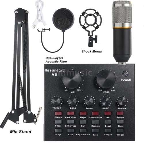 M800 Condenser Microphone Kit With Live V8 Sound Card Pro Audio Studio Recording & Broadcasting