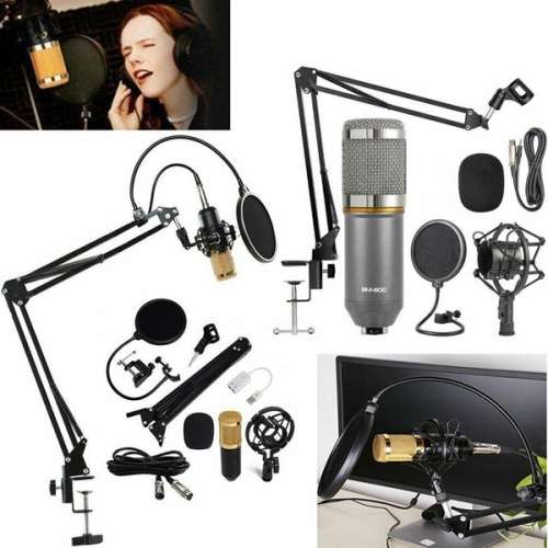 M-800 Professional Recording Microphone with Metal Shock Mount Phone Stand Filter and Sound Card