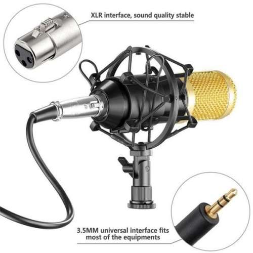 M-800 Professional Recording Microphone with Metal Shock Mount Phone Stand Filter and Sound Card