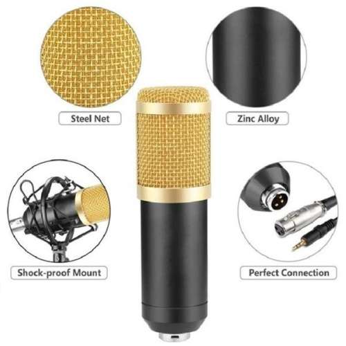 M-800 Professional Recording Microphone with Metal Shock Mount Phone Stand Filter and Sound Card
