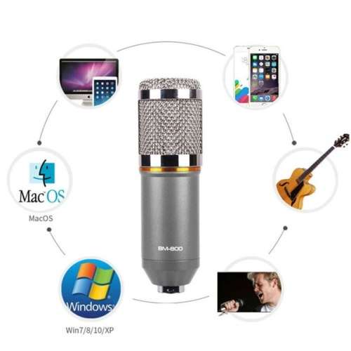 M-800 Professional Recording Microphone with Metal Shock Mount Phone Stand Filter and Sound Card
