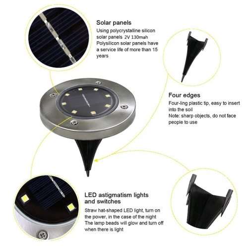 8 LED Solar Garden Ground Light