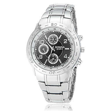 Men's Round Dial Steel Band Quartz Wrist Watch