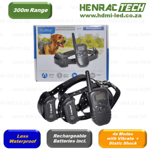 Dog Training Collar DB, Dual Receivers, Remote, Range 300m, Rechargeable, 4 methods.