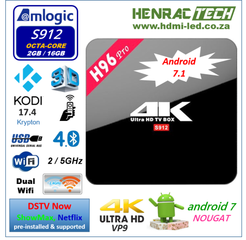 TV Box H96Pro  4K 2/16G, Android 7.1 S912 Octa-core