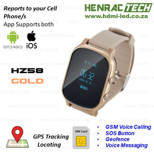 HZ58 GPS Tracking Phone Watch, SOS, Geofence, Voice and Chat, Gold